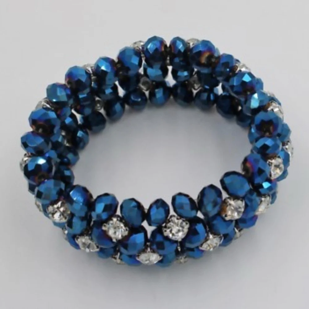 Vintage sapphire blue elongated crystal beads with interwoven rhinestones EUC